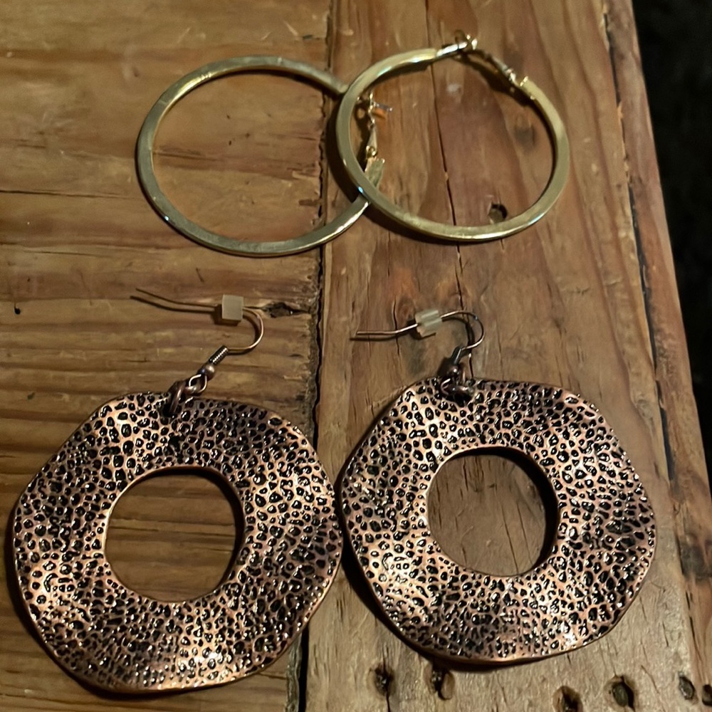 Gold Hoop Earrings and Bronze Earrings